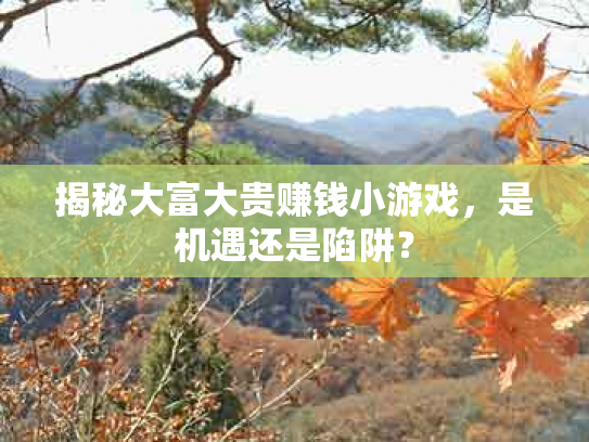 揭秘大富大贵赚钱小游戏，是机遇还是陷阱？